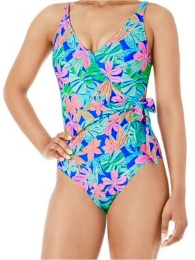 Woman’s Floral One-Piece Swimsuit in Blue Pink, & Green NWT